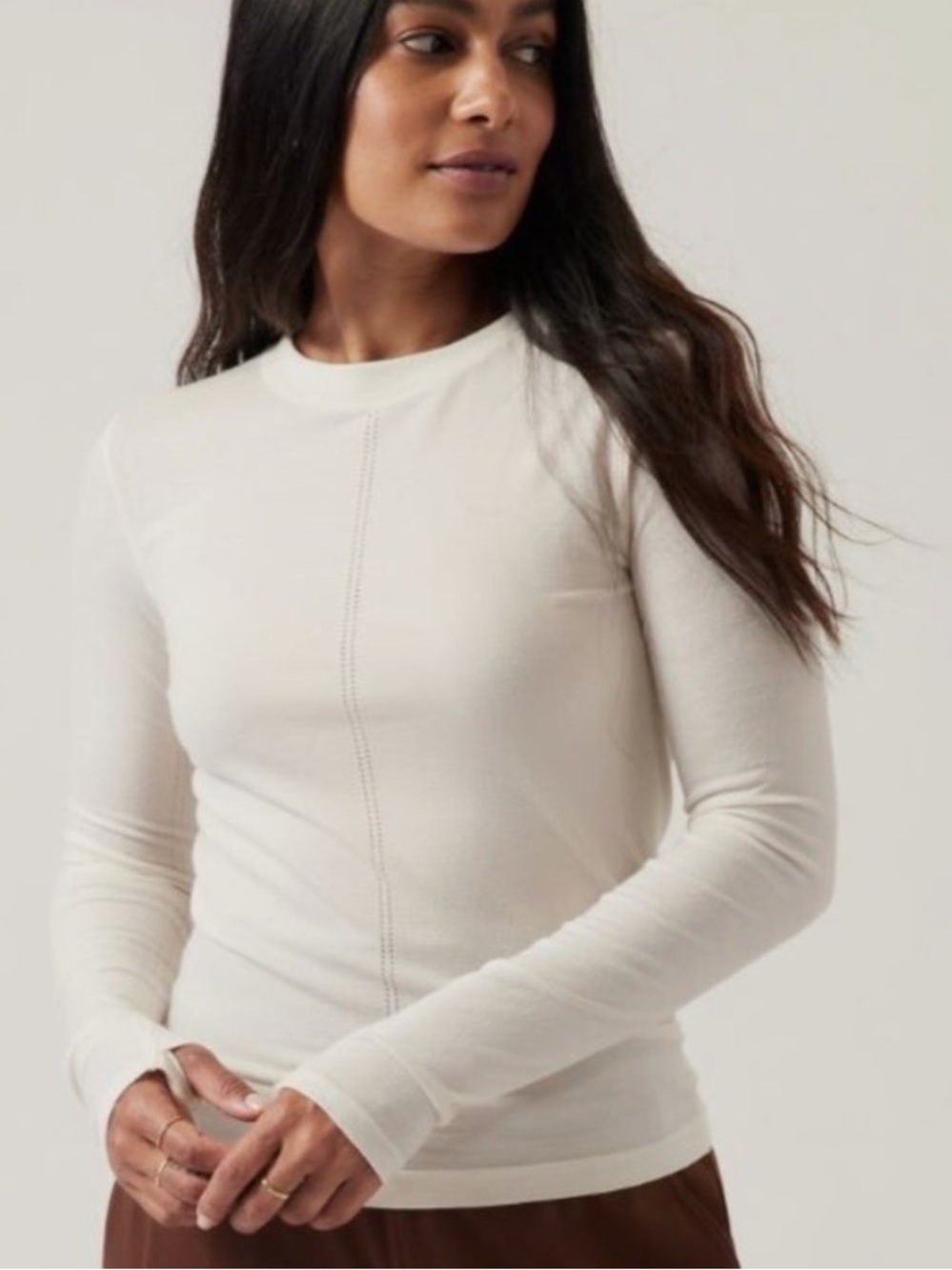 New Athleta Ascent Seamless Cream Long-Sleeve Top Size XL
